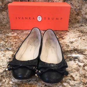 Ivanka Trump black leather flats with bow detail.